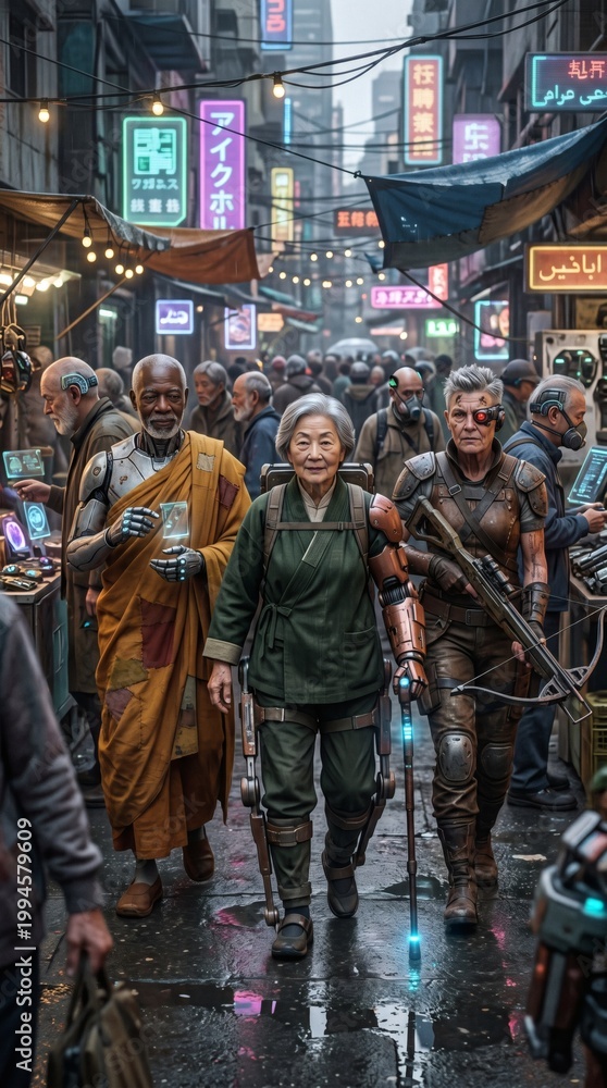 Fototapeta premium Personaggio Futuristico Anziano Cyborg – Ritratto Sci‑Fi