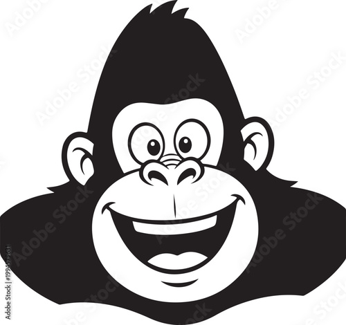 Gorilla Head Bold Outline Silhouette Line Art