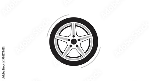 Minimalist Wheel Graphic in Black and White, Ideal for Automotive and Transport Concepts