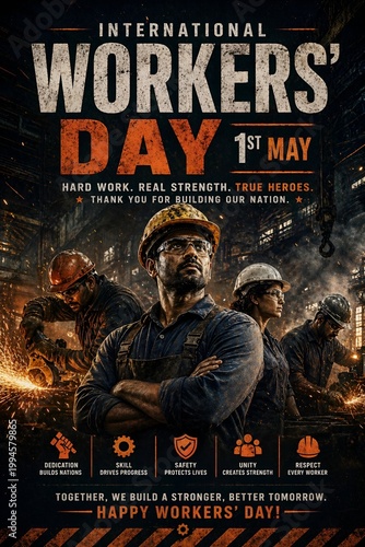 International workers day celebration with industrial background, labor day