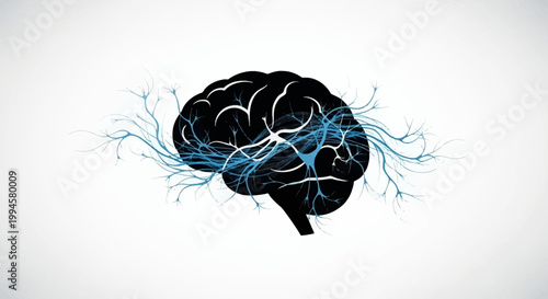 Conceptual illustration depicting the intricate neural network of the human brain with blue elements