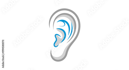 Illustration of a stylized ear depicting sound, hearing, and auditory perception no comma