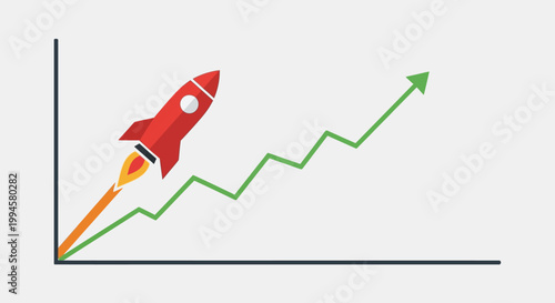 A Conceptual Illustration of Upward Trend and Business Growth, Represented by a Rocket