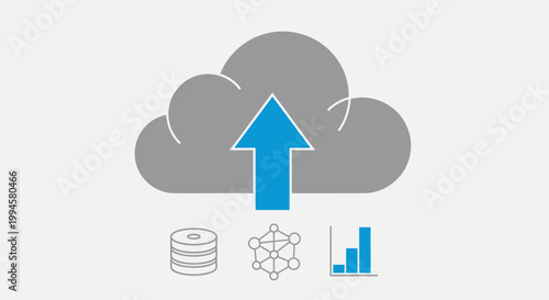 Cloud data upload icon representing storage, networking, and data analysis concepts