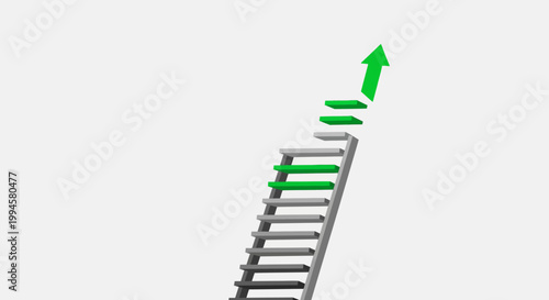 Conceptual illustration depicting growth, progress, and upward mobility using a ladder and arrow
