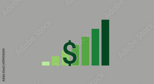 Depiction of Financial Growth with Dollar Sign and Ascending Green Bar Chart on Gray Background