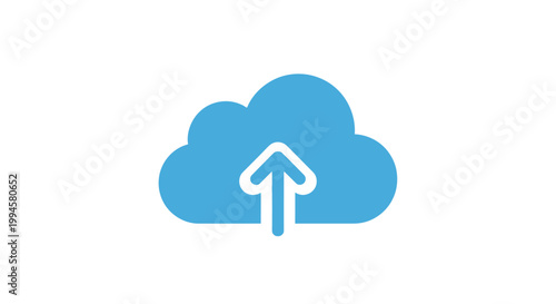 Icon depicting cloud storage with an upward arrow for online data uploading operations