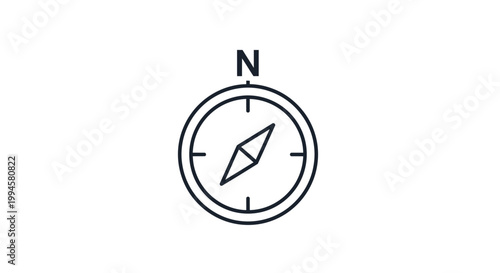 Minimalist Compass Icon Pointing North for Navigation and Directional Guidance