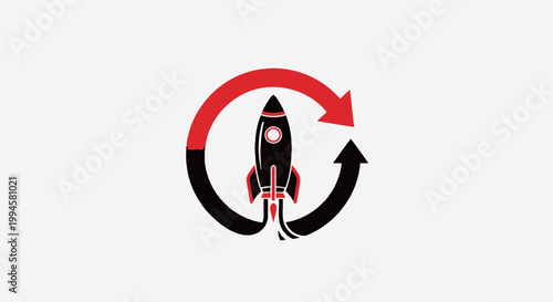 Rocket launch within cycle, illustrating progress and innovation with a sleek, modern design