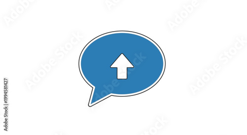 A symbolic design featuring an upward arrow inside a speech bubble for communication