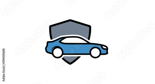 Automotive security concept: Vehicle within a shield representing protection and safety.