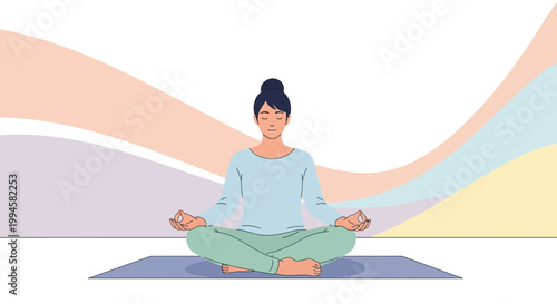 Woman Meditating in Lotus Pose with Eyes Closed, Peaceful Mind, Serene Yoga Session