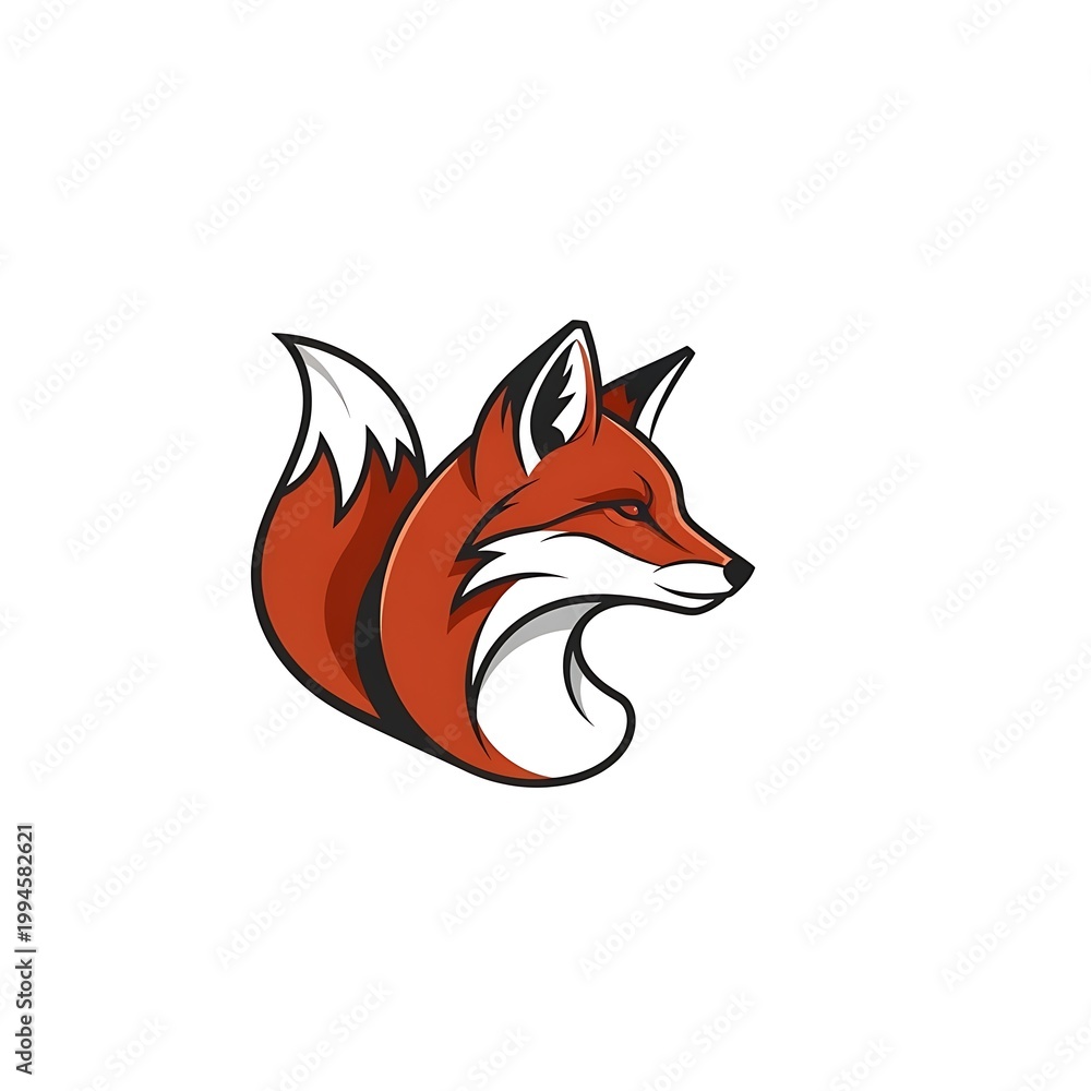 Obraz premium Stylized red fox head and body in profile view with intense eyes