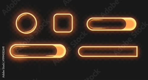 Glowing Neon Button Styles A Collection of Futuristic UI Elements with Vibrant Orange Illumination