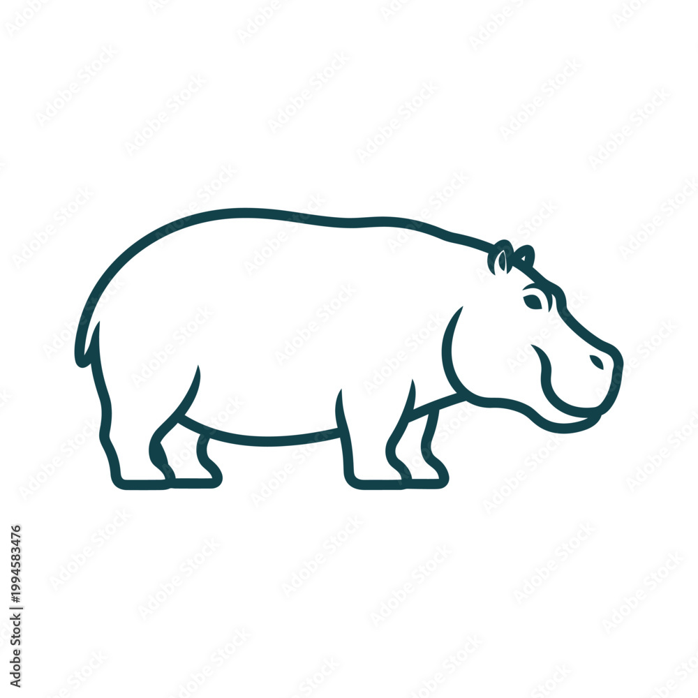 Obraz premium Graceful outline sketch of a hippo in profile view