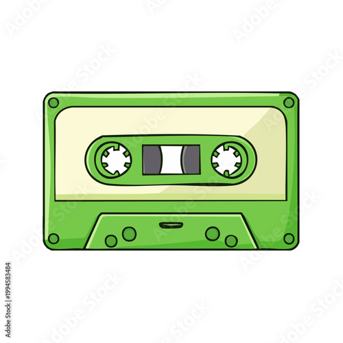 Retro green audio cassette tape with cream label, vintage music storage