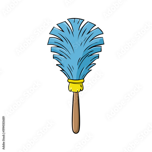 Blue Feather Duster with Yellow Handle for Cleaning and Dusting Tasks