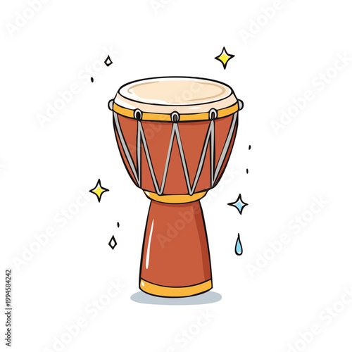 Traditional Djembe Drum with Festive Sparkles and Stars