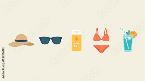 Summer vacation and beach icons.