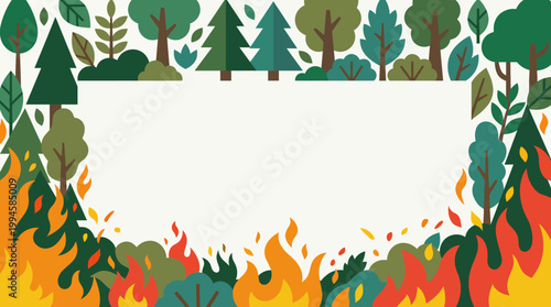 Illustration of forest fire border frame.leave space for text