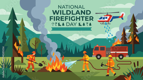 Wildland firefighters battling forest fire.