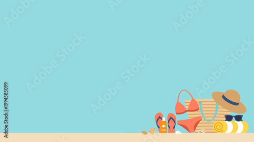 Beach vacation accessories and summer items.leave space for text