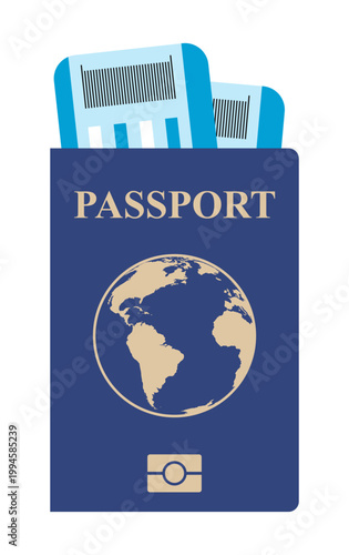 Isometric foreign traveler passport with purchased tickets. Cartoon vector isolated on white background