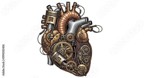 Steampunk heart with mechanical components inside.