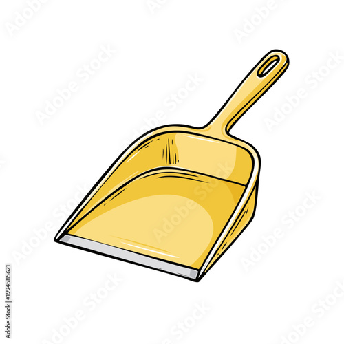 Yellow dustpan with handle for sweeping and cleaning floors and surfaces