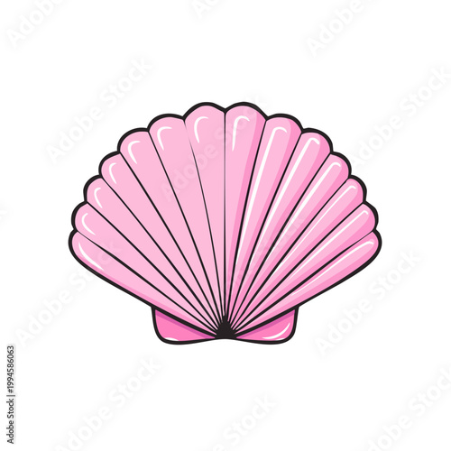 Pink Scallop Shell Illustration Isolated on White Background