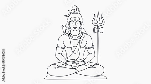 Minimalist Line Drawing of Lord Shiva in Meditative Pose with Trident Art Composition for Spiritual and Artistic Reflection