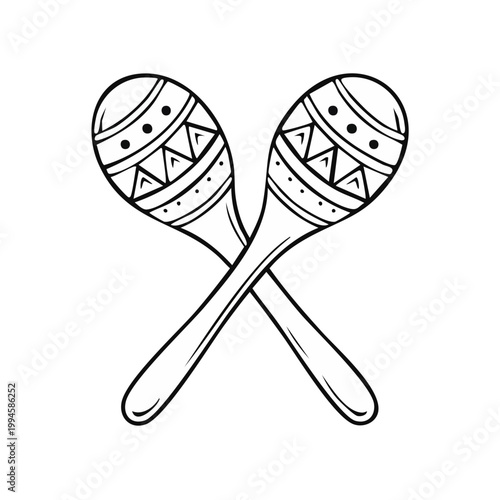 Hand-drawn Decorative Maracas Crossed Duo Isolated on White Background