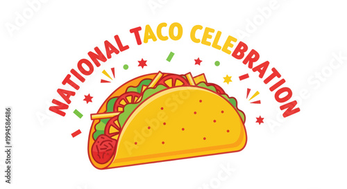 National Taco Celebration Illustration - Delicious Taco with Festive Confetti