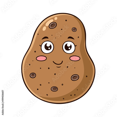 Cute cartoon potato character with smiling face and rosy cheeks expressing happiness