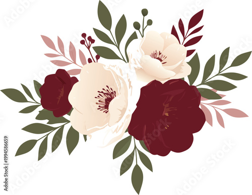 Abstract floral border fragments with colorful leaves and flowers