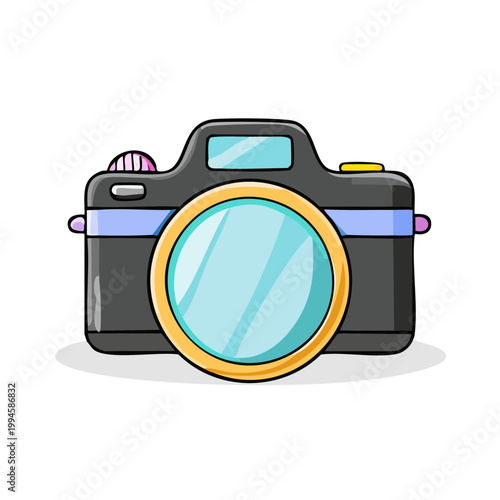 Hand Drawn Cartoon Camera With Large Lens Illustration
