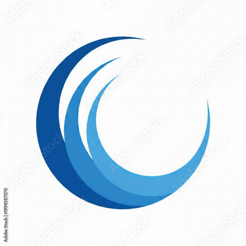 Moon crescent logo icon with layered blue curved shapes on a white background for modern branding and design