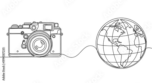 Camera connected to the world globe.