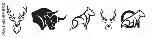 Black and white line drawings of various wild animals Vector
