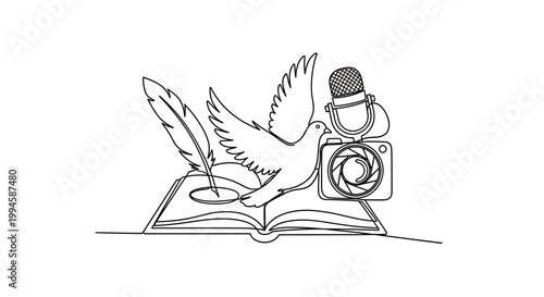 Dove flying out of book.