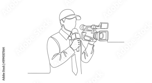 Man holding large video camera equipment.