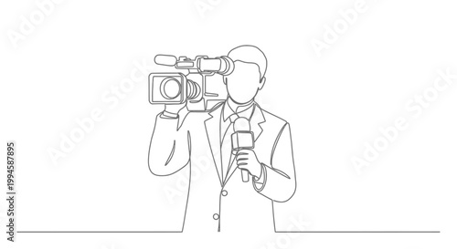 Man holding video camera and microphone.