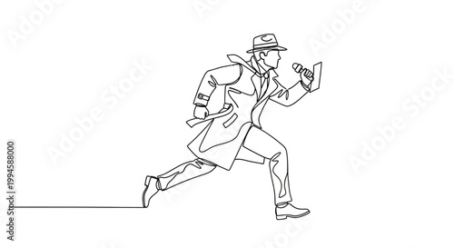 Man in trench coat running quickly.