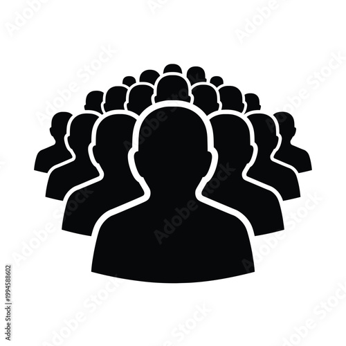 Group of people crowd silhouettes together.