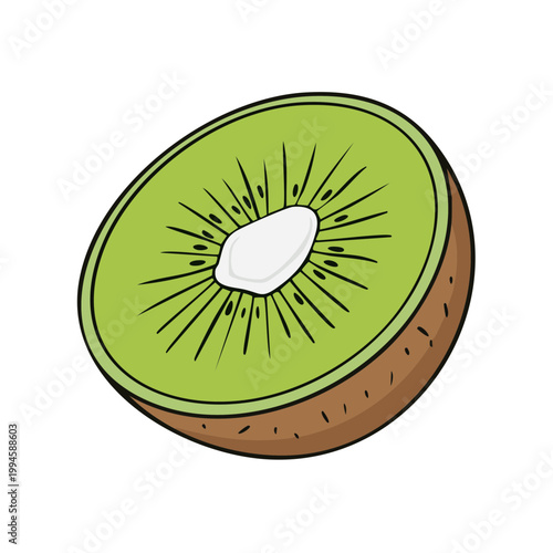Vibrant cross-section of a ripe kiwi fruit showcasing its green flesh and black seeds
