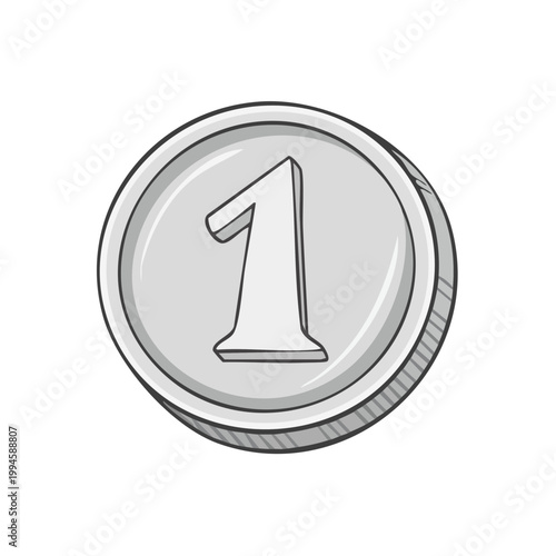 Stylized illustration of a single silver coin with the number one prominently displayed