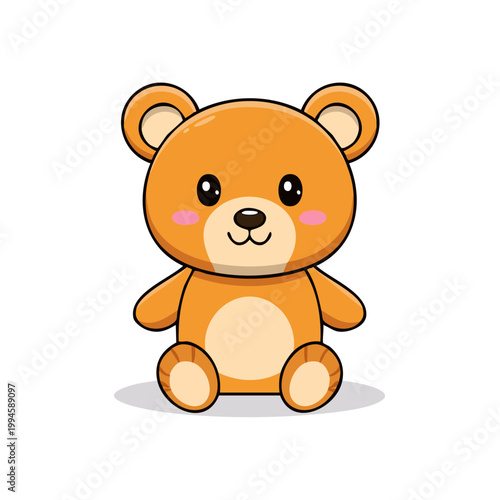 Cute cartoon teddy bear sitting with happy expression and rosy cheeks