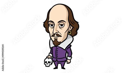 Fotografija William Shakespeare Cartoon Character Holding Human Skull