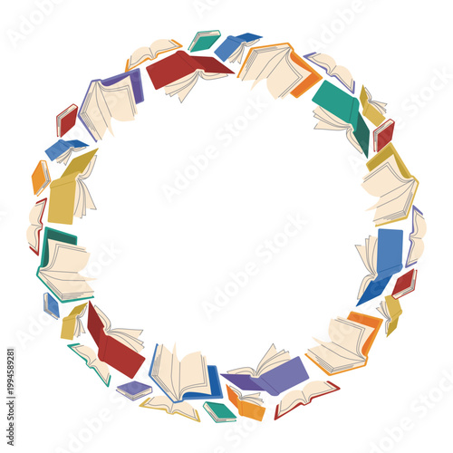 本や書籍が集まる丸いフレームサークルのあしらい
