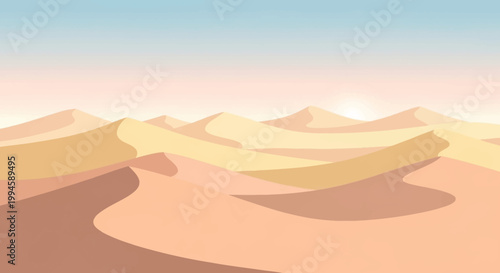 Desert landscape illustration with stylized dunes and a gradient sky for artistic visuals